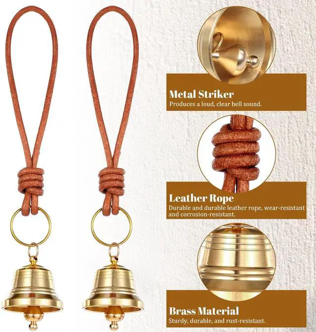 Alt view image 3 of 7 - 2 Pcs Brass Hanging Bells for Door Knob Vintage Small Bells Decoration Gold Jingle Bell Clear Ringing Decorative Bell Stocking Stuffers for Home Garden Shopkeepers Christmas Decor
