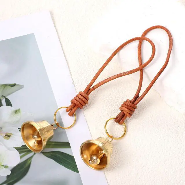 Alt view image 7 of 7 - 2 Pcs Brass Hanging Bells for Door Knob Vintage Small Bells Decoration Gold Jingle Bell Clear Ringing Decorative Bell Stocking Stuffers for Home Garden Shopkeepers Christmas Decor