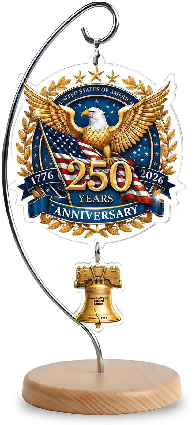 Main image of USA 250th Anniversary Tabletop Decor with Wooden Stand, American Patriotic Home Decor, Liberty Bell Ornament, 250 Anniversary USA Merchandise, Independence Day Desk Decoration, Gift for US Citizens