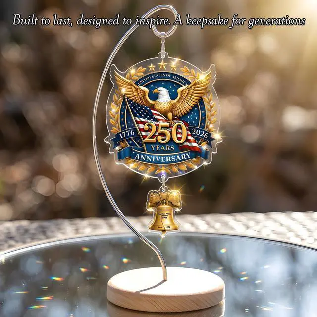 Alt view image 2 of 7 - USA 250th Anniversary Tabletop Decor with Wooden Stand, American Patriotic Home Decor, Liberty Bell Ornament, 250 Anniversary USA Merchandise, Independence Day Desk Decoration, Gift for US Citizens