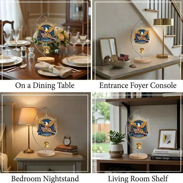 Alt view image 5 of 7 - USA 250th Anniversary Tabletop Decor with Wooden Stand, American Patriotic Home Decor, Liberty Bell Ornament, 250 Anniversary USA Merchandise, Independence Day Desk Decoration, Gift for US Citizens