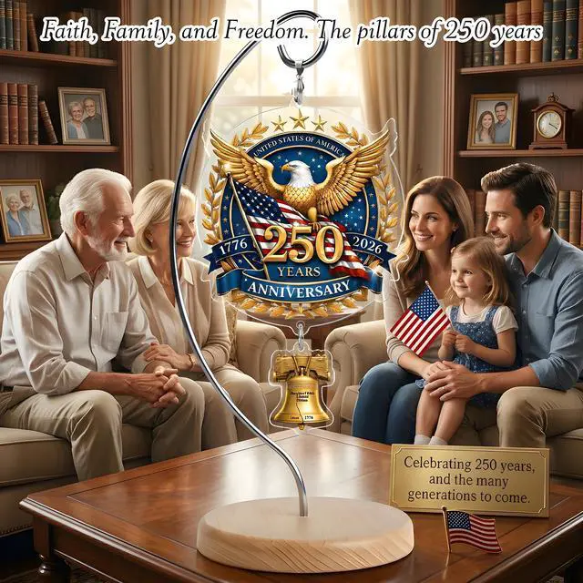 Alt view image 6 of 7 - USA 250th Anniversary Tabletop Decor with Wooden Stand, American Patriotic Home Decor, Liberty Bell Ornament, 250 Anniversary USA Merchandise, Independence Day Desk Decoration, Gift for US Citizens