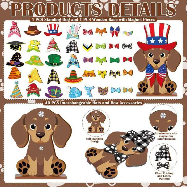 Alt view image 3 of 7 - 42 Pcs Small Interchangeable Dog Sign Holiday Summer Decor Seasonal Table Centerpiece Farmhouse Rustic Magnetic Desk Accessories Wooden Home Office Room Welcome Tiered Tray Decoration Gifts