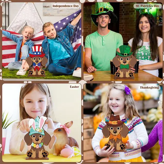 Alt view image 5 of 7 - 42 Pcs Small Interchangeable Dog Sign Holiday Summer Decor Seasonal Table Centerpiece Farmhouse Rustic Magnetic Desk Accessories Wooden Home Office Room Welcome Tiered Tray Decoration Gifts