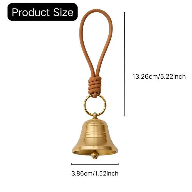 Alt view image 2 of 5 - Brass Hanging Bell for Door Knob, Vintage Gold Door Hanger Bell on Leather Rope, Small Entry Doorbell Chime for Front Door, Home Shop Garden & Christmas Decor (1)
