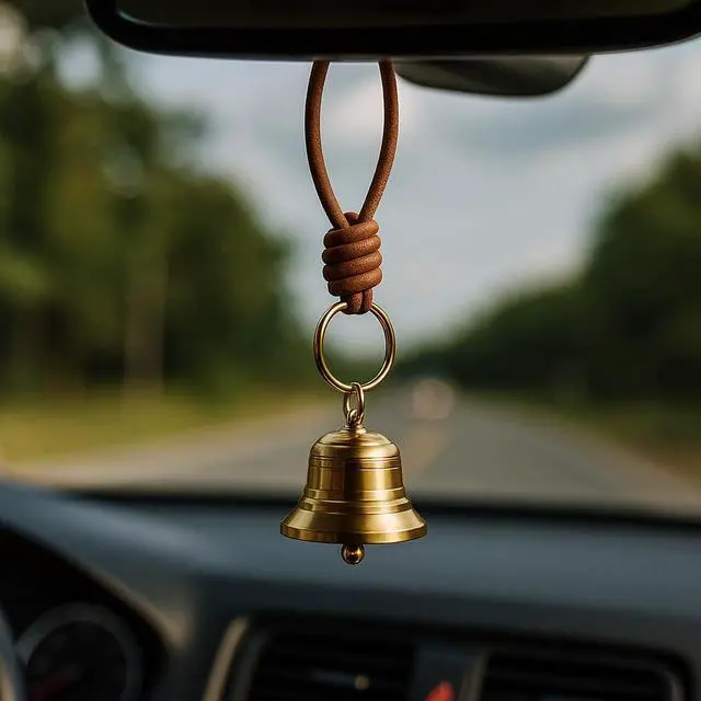 Alt view image 5 of 5 - Brass Hanging Bell for Door Knob, Vintage Gold Door Hanger Bell on Leather Rope, Small Entry Doorbell Chime for Front Door, Home Shop Garden & Christmas Decor (1)