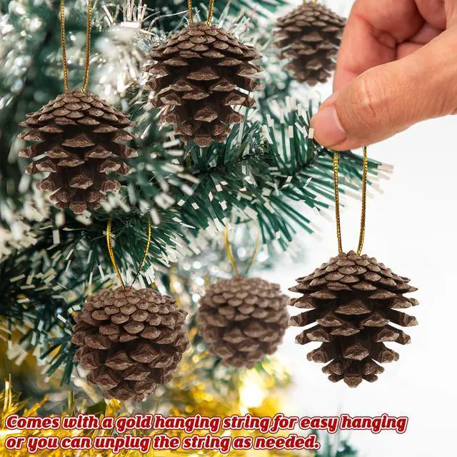 Alt view image 3 of 7 - 24 PCS Natural Pine Cones, 1.96 in Pinecone Ornaments, Rustic Pine Cones for Crafts, Winter Decorations for Home, Bulk Pines Cone with Gold String for Christmas Table Decor DIY Christmas Ornaments