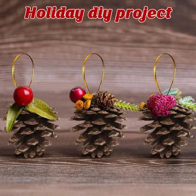 Alt view image 6 of 7 - 24 PCS Natural Pine Cones, 1.96 in Pinecone Ornaments, Rustic Pine Cones for Crafts, Winter Decorations for Home, Bulk Pines Cone with Gold String for Christmas Table Decor DIY Christmas Ornaments