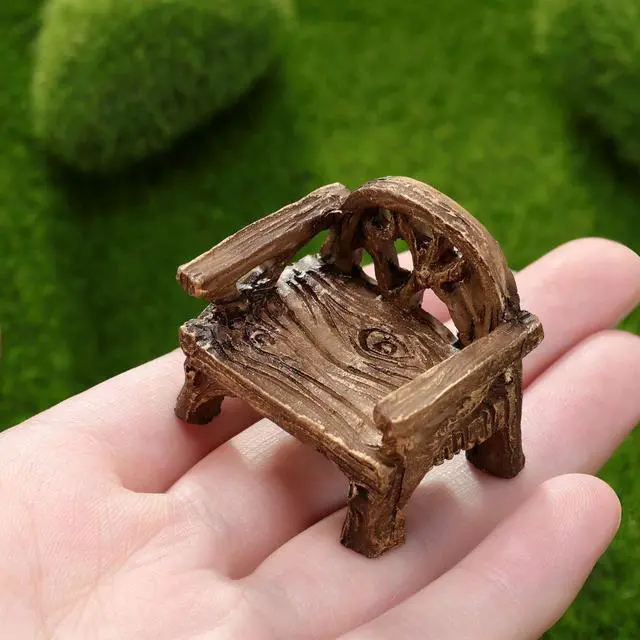 Alt view image 5 of 6 - 12 Pieces Garden Furniture Ornaments Miniature Table and Chairs Set Village Micro Resin Bench Chair for Fairy Garden Accessories Home Micro Landscape Decor(Vintage Style)