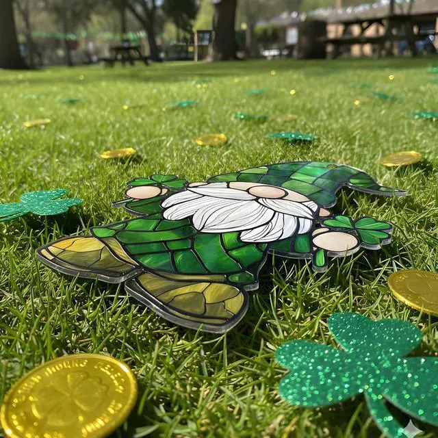 Alt view image 7 of 7 - Green Lucky Gnome Hanging Ornament Acrylic Irish Inspired Holiday Decor for Home Window Wall Door Small Tree Wreath Festive Seasonal Decoration Cute Shamrock Gift