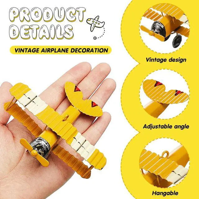 Alt view image 3 of 6 - Metal Airplane Decorations Vintage Airplane Ornament Hanging Iron Biplane Models Retro Plane Cake Topper for Christmas Birthday Home Decor Desktop Ornament Photo Props, Red Blue Yellow(30 Pcs)