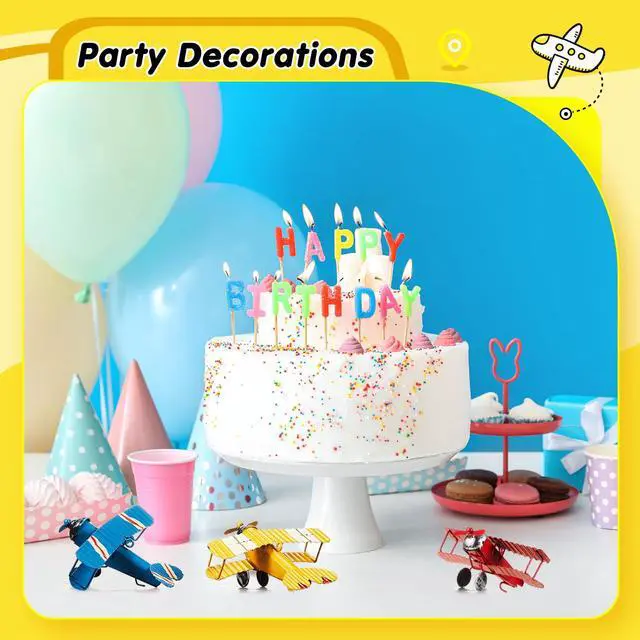 Alt view image 4 of 6 - Metal Airplane Decorations Vintage Airplane Ornament Hanging Iron Biplane Models Retro Plane Cake Topper for Christmas Birthday Home Decor Desktop Ornament Photo Props, Red Blue Yellow(30 Pcs)