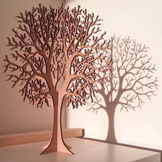 Main image of Wood Tree Crafts 3D Tree of Life Sign Ornament Natural Wood Artificial Table Tree Desktop Fake Faux Plants Ornaments Wooden Home Room Decor Holiday Party Wedding Farmhouse Decoration 14x12 Inch