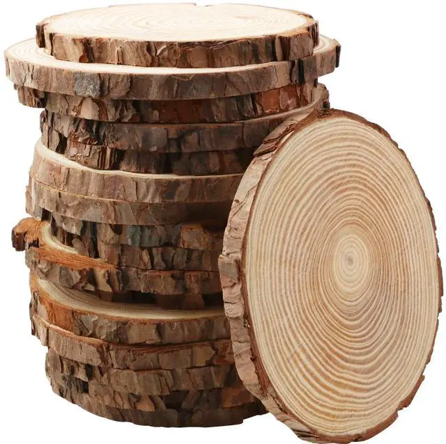 Main image of 17 PCS Unfinished Wood Slices for Centerpieces - 5.1-5.5 Inch,Round Natural Discs with Tree Bark, Wooden Cookies Circles for Crafts Christmas Ornaments, Rustic Wedding Decor,Table Decoration