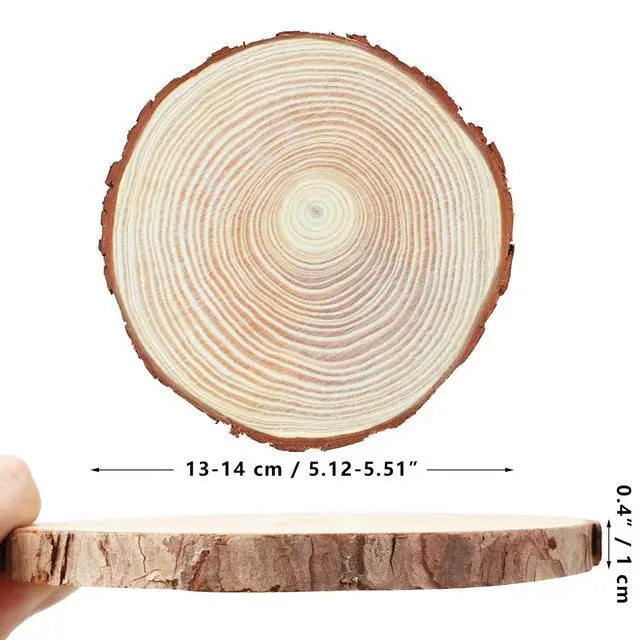 Alt view image 2 of 7 - 17 PCS Unfinished Wood Slices for Centerpieces - 5.1-5.5 Inch,Round Natural Discs with Tree Bark, Wooden Cookies Circles for Crafts Christmas Ornaments, Rustic Wedding Decor,Table Decoration