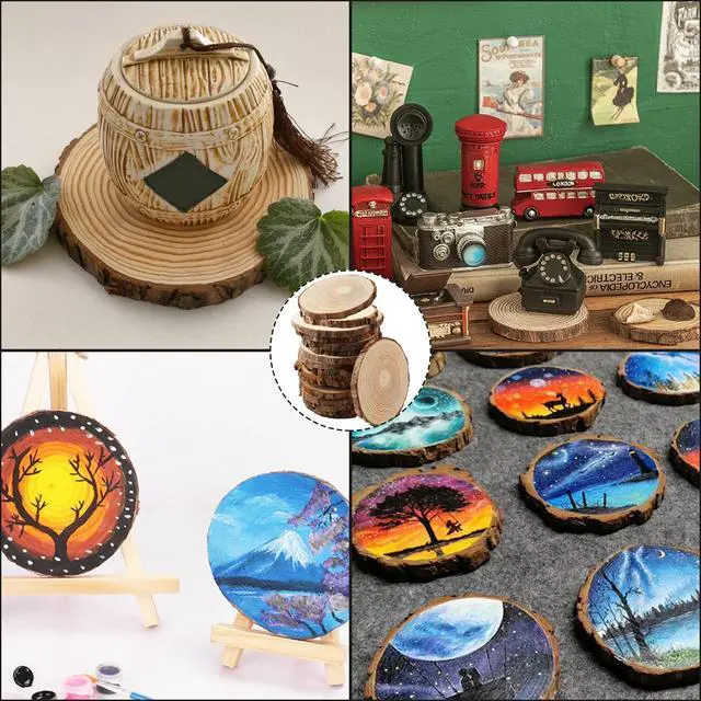 Alt view image 5 of 7 - 17 PCS Unfinished Wood Slices for Centerpieces - 5.1-5.5 Inch,Round Natural Discs with Tree Bark, Wooden Cookies Circles for Crafts Christmas Ornaments, Rustic Wedding Decor,Table Decoration