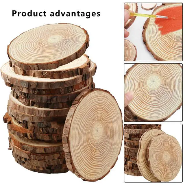 Alt view image 6 of 7 - 17 PCS Unfinished Wood Slices for Centerpieces - 5.1-5.5 Inch,Round Natural Discs with Tree Bark, Wooden Cookies Circles for Crafts Christmas Ornaments, Rustic Wedding Decor,Table Decoration