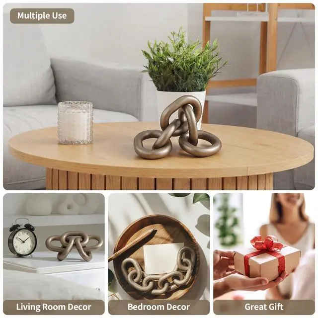 Alt view image 4 of 7 - Decorative Wood Chain Link Decor Rustic 5 Link Wooden Chain Ornament Farmhouse Home Decoration Hand Carved Crafts Book Shelf Decor Items for Coffee Table(Champagne,13.78 Inch)
