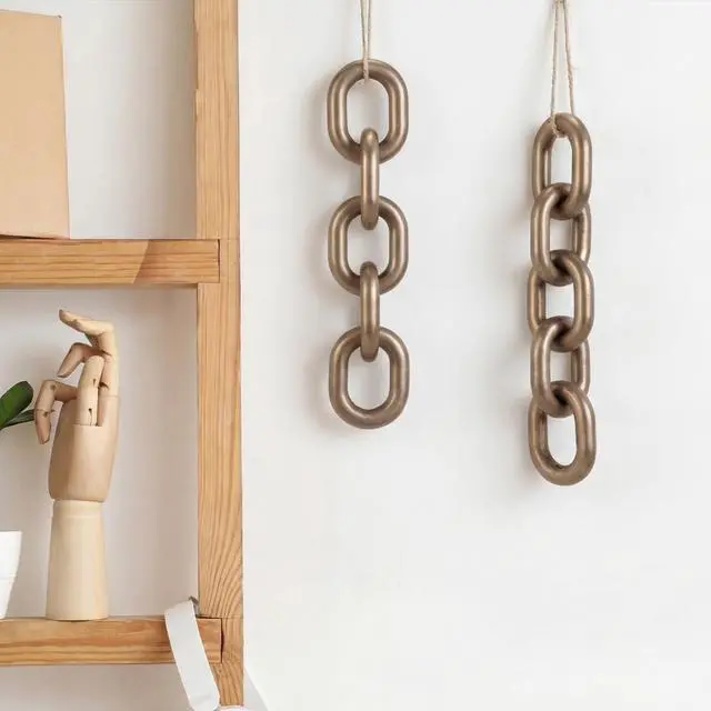 Alt view image 6 of 7 - Decorative Wood Chain Link Decor Rustic 5 Link Wooden Chain Ornament Farmhouse Home Decoration Hand Carved Crafts Book Shelf Decor Items for Coffee Table(Champagne,13.78 Inch)