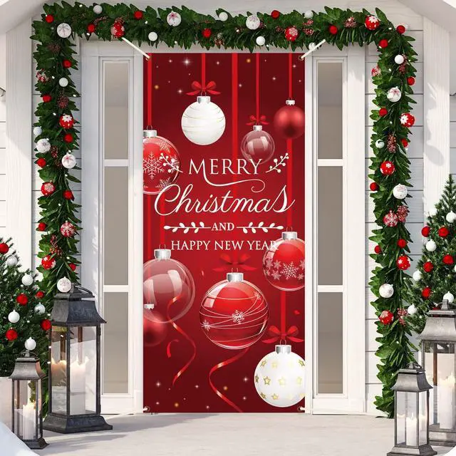 Main image of Christmas Door Cover Decorations Xmas Tree Ornament Ball Hanging Wall Decoration Sign Front Door or Indoor Home Decor for Merry Christmas Party Supplies 35.4×78 Inch