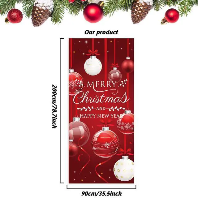 Alt view image 2 of 7 - Christmas Door Cover Decorations Xmas Tree Ornament Ball Hanging Wall Decoration Sign Front Door or Indoor Home Decor for Merry Christmas Party Supplies 35.4×78 Inch