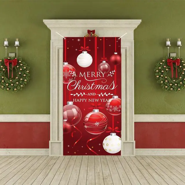 Alt view image 5 of 7 - Christmas Door Cover Decorations Xmas Tree Ornament Ball Hanging Wall Decoration Sign Front Door or Indoor Home Decor for Merry Christmas Party Supplies 35.4×78 Inch