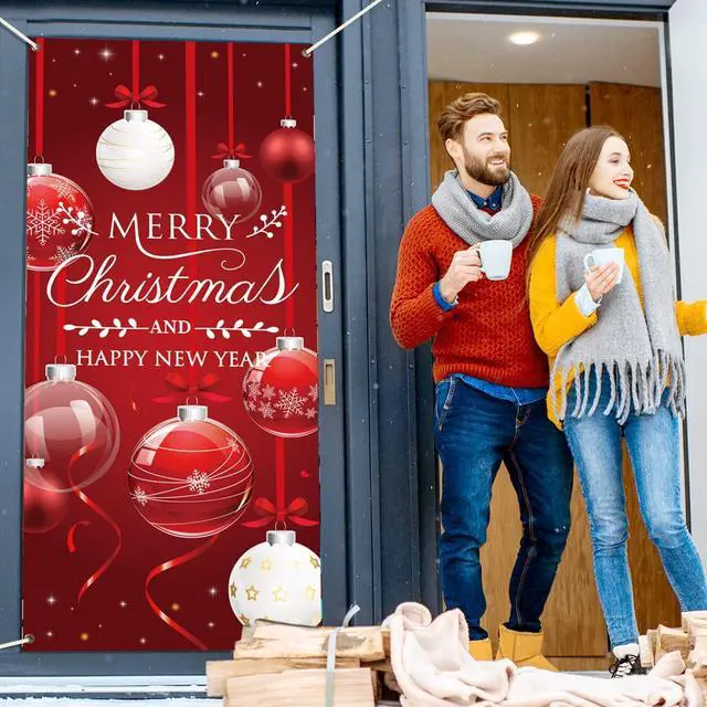 Alt view image 6 of 7 - Christmas Door Cover Decorations Xmas Tree Ornament Ball Hanging Wall Decoration Sign Front Door or Indoor Home Decor for Merry Christmas Party Supplies 35.4×78 Inch