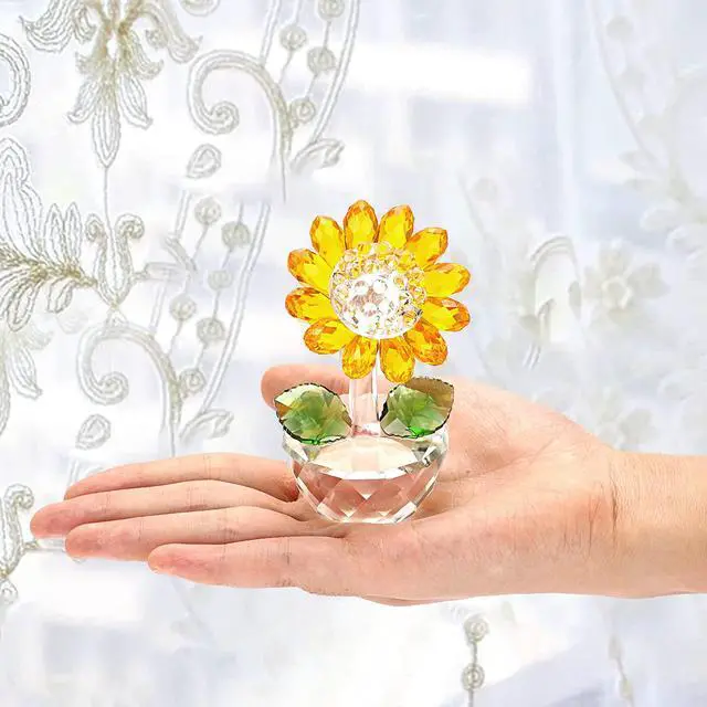 Alt view image 2 of 7 - Crystal Sunflower with Bud Glass Sunflower Figurine Collectible, Small Sunflower Ornament Paperweight Table Decoration with Gift Box, Glass Bouquet Flowers Centerpieces for Home Decors