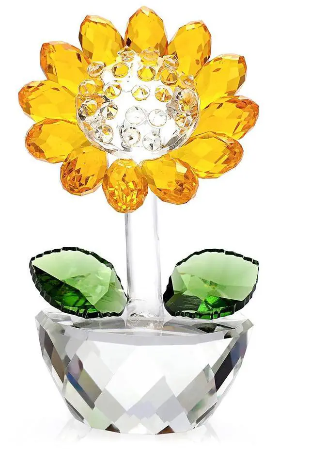 Main image of Crystal Sunflower with Bud Glass Sunflower Figurine Collectible, Small Sunflower Ornament Paperweight Table Decoration with Gift Box, Glass Bouquet Flowers Centerpieces for Home Decors