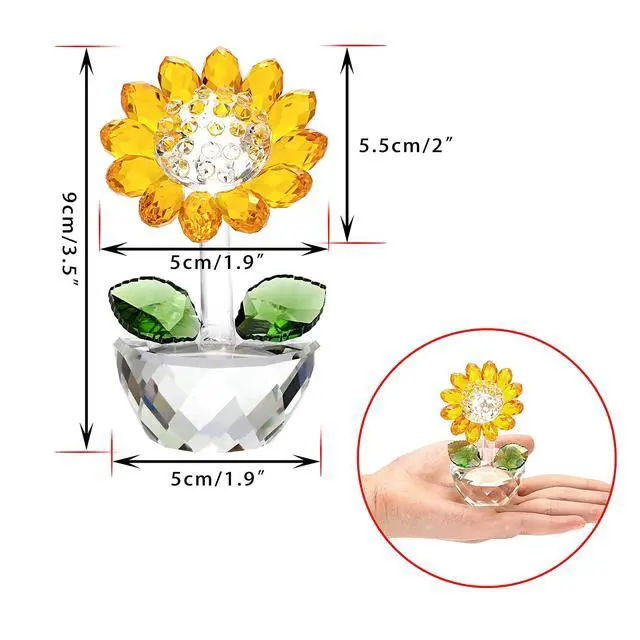 Alt view image 3 of 7 - Crystal Sunflower with Bud Glass Sunflower Figurine Collectible, Small Sunflower Ornament Paperweight Table Decoration with Gift Box, Glass Bouquet Flowers Centerpieces for Home Decors