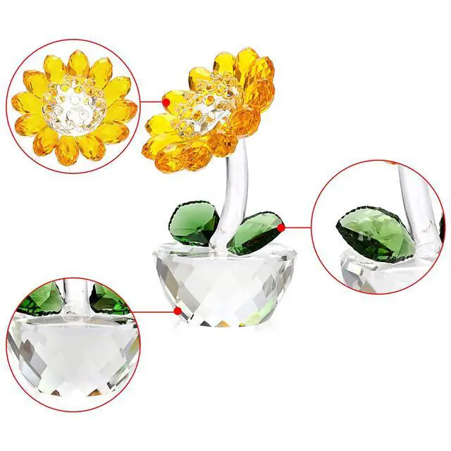 Alt view image 4 of 7 - Crystal Sunflower with Bud Glass Sunflower Figurine Collectible, Small Sunflower Ornament Paperweight Table Decoration with Gift Box, Glass Bouquet Flowers Centerpieces for Home Decors