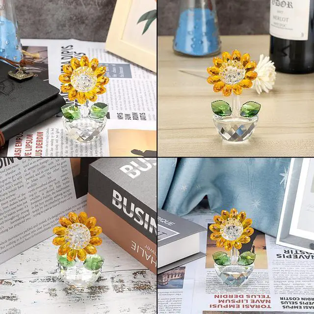 Alt view image 7 of 7 - Crystal Sunflower with Bud Glass Sunflower Figurine Collectible, Small Sunflower Ornament Paperweight Table Decoration with Gift Box, Glass Bouquet Flowers Centerpieces for Home Decors