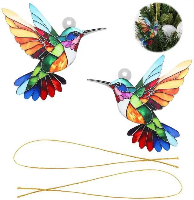 Main image of 2pcs Hummingbird Gift for Women, Colorful Suncatcher Ornament, Christmas Tree Decor, Hanging Ornament for Door Yard Window Outdoor Birthday Father Day Graduation Gift