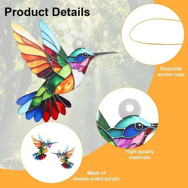 Alt view image 3 of 7 - 2pcs Hummingbird Gift for Women, Colorful Suncatcher Ornament, Christmas Tree Decor, Hanging Ornament for Door Yard Window Outdoor Birthday Father Day Graduation Gift