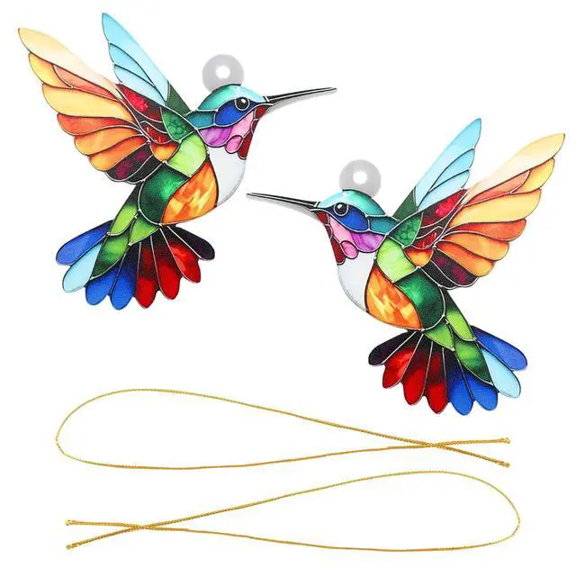 Alt view image 7 of 7 - 2pcs Hummingbird Gift for Women, Colorful Suncatcher Ornament, Christmas Tree Decor, Hanging Ornament for Door Yard Window Outdoor Birthday Father Day Graduation Gift