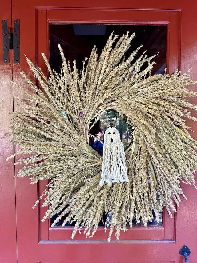 Alt view image 5 of 6 - 14 inch Handmade Cute Ghost Halloween Decor, Halloween Decorations Indoor & Outdoor Party, Fall Decor Hanging Ornaments for Home Front Door, Window, Wall, Yard, Tree, Car, Garage Door