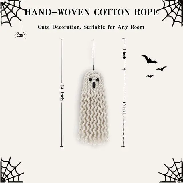 Alt view image 3 of 6 - 14 inch Handmade Cute Ghost Halloween Decor, Halloween Decorations Indoor & Outdoor Party, Fall Decor Hanging Ornaments for Home Front Door, Window, Wall, Yard, Tree, Car, Garage Door
