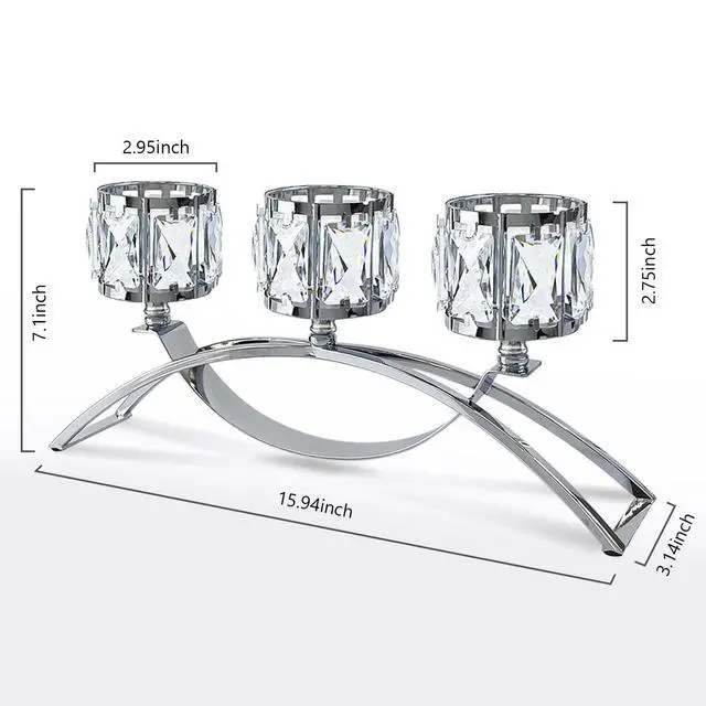 Alt view image 2 of 7 - 3 Arms Crystal Candle Holders, Arch Candlestick Table Candelabras Centerpieces for Wedding, Dinning Room, Cabinet Ornaments, Home Decoration Gift (3-arm Arched, Silver)