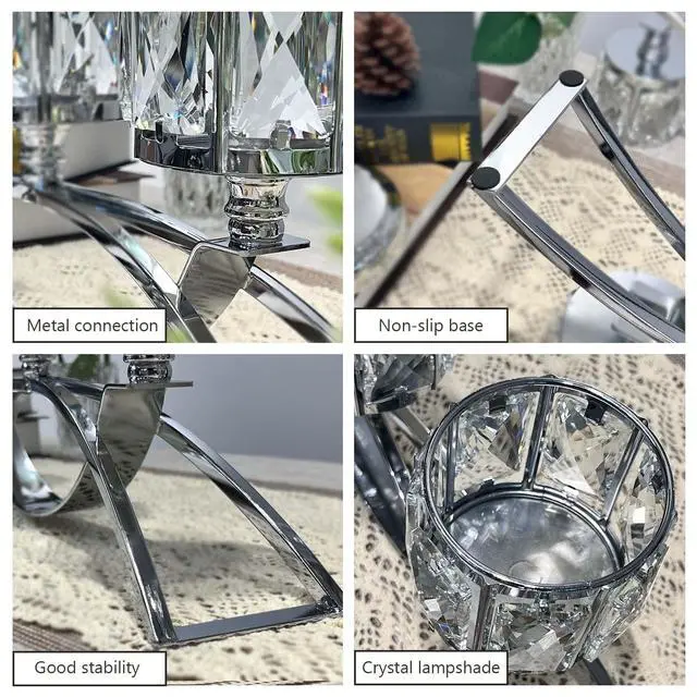 Alt view image 5 of 7 - 3 Arms Crystal Candle Holders, Arch Candlestick Table Candelabras Centerpieces for Wedding, Dinning Room, Cabinet Ornaments, Home Decoration Gift (3-arm Arched, Silver)
