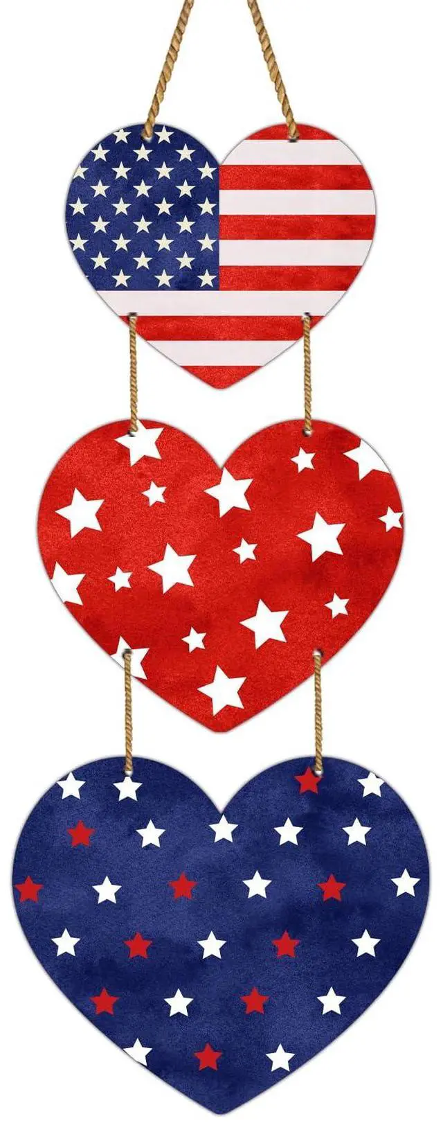 Main image of 4th of July Decorations Patriotic Decorations Heart Patriotic Wreath Hanging Sign Wooden 4th of July Wreaths for Front Door Decorations for Memorial Day Fourth of July Porch Wall Indoor Home Decor