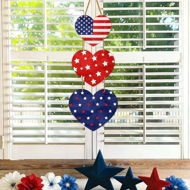Alt view image 5 of 7 - 4th of July Decorations Patriotic Decorations Heart Patriotic Wreath Hanging Sign Wooden 4th of July Wreaths for Front Door Decorations for Memorial Day Fourth of July Porch Wall Indoor Home Decor