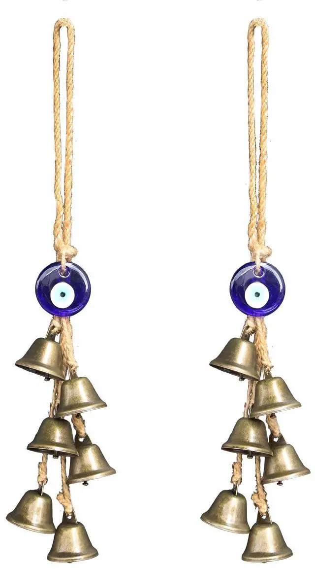 Main image of 2 Pieces Witch Bells for Door Knob Protection,Witchy Wicca Decor Clear Negative Energies with Blue Evil Eyes,Witchcraft Supplies for Boho Home Room Decor (A)