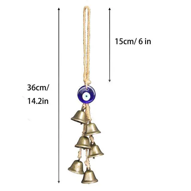 Alt view image 2 of 6 - 2 Pieces Witch Bells for Door Knob Protection,Witchy Wicca Decor Clear Negative Energies with Blue Evil Eyes,Witchcraft Supplies for Boho Home Room Decor (A)