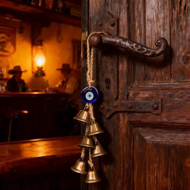 Alt view image 5 of 6 - 2 Pieces Witch Bells for Door Knob Protection,Witchy Wicca Decor Clear Negative Energies with Blue Evil Eyes,Witchcraft Supplies for Boho Home Room Decor (A)