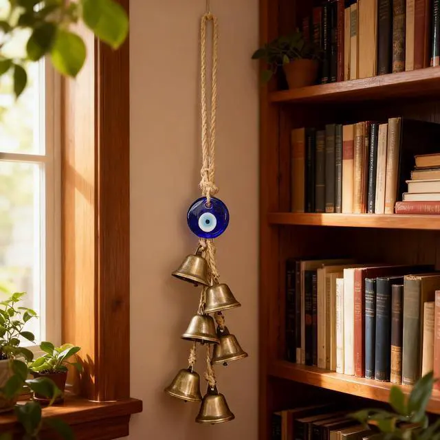 Alt view image 6 of 6 - 2 Pieces Witch Bells for Door Knob Protection,Witchy Wicca Decor Clear Negative Energies with Blue Evil Eyes,Witchcraft Supplies for Boho Home Room Decor (A)