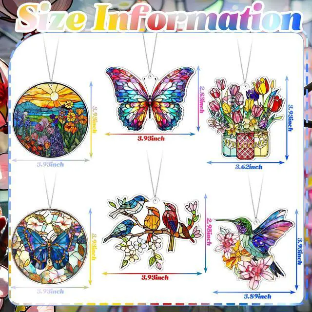 Alt view image 4 of 6 - 6 Pcs Acrylic Butterfly Suncatcher Ornament Faux Stained Glass Butterfly Gifts for Women Colorful Hummingbird Cardinal Suncatcher Window Hanging Decor for Home Spring Summer Nature Lover