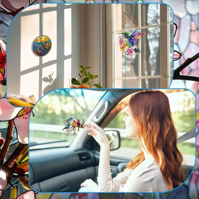Alt view image 5 of 6 - 6 Pcs Acrylic Butterfly Suncatcher Ornament Faux Stained Glass Butterfly Gifts for Women Colorful Hummingbird Cardinal Suncatcher Window Hanging Decor for Home Spring Summer Nature Lover