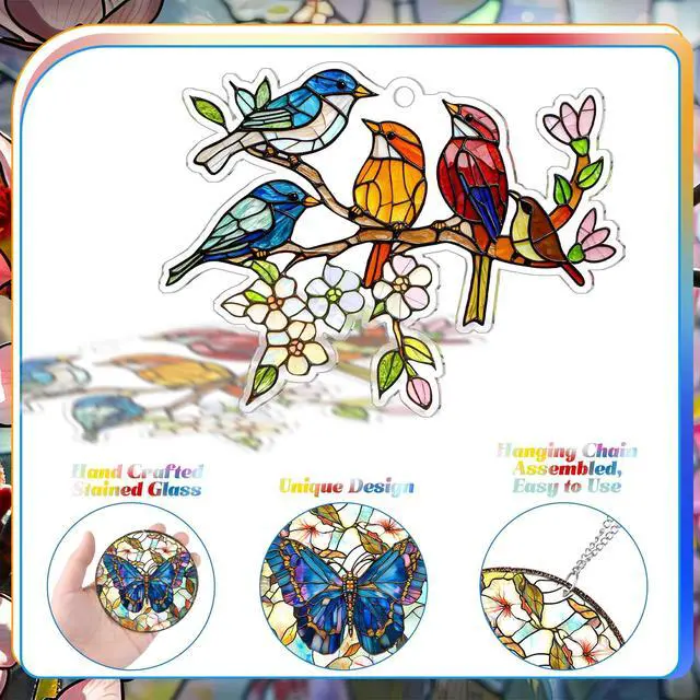 Alt view image 6 of 6 - 6 Pcs Acrylic Butterfly Suncatcher Ornament Faux Stained Glass Butterfly Gifts for Women Colorful Hummingbird Cardinal Suncatcher Window Hanging Decor for Home Spring Summer Nature Lover