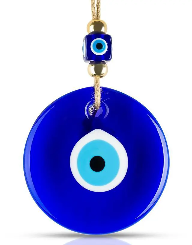 Main image of X-Large Evil Eye Wall Decor 5.2'' Blue Glass Turkish Greek Nazar Amulet Good Luck & Protection Charm - Handmade Hanging Ornament for Home,Office, Garden, Door - Ojo Turco