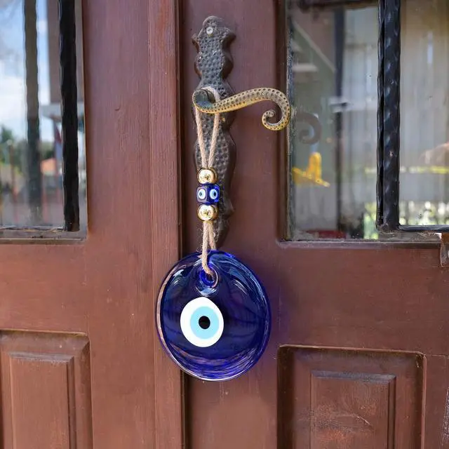Alt view image 6 of 7 - X-Large Evil Eye Wall Decor 5.2'' Blue Glass Turkish Greek Nazar Amulet Good Luck & Protection Charm - Handmade Hanging Ornament for Home,Office, Garden, Door - Ojo Turco